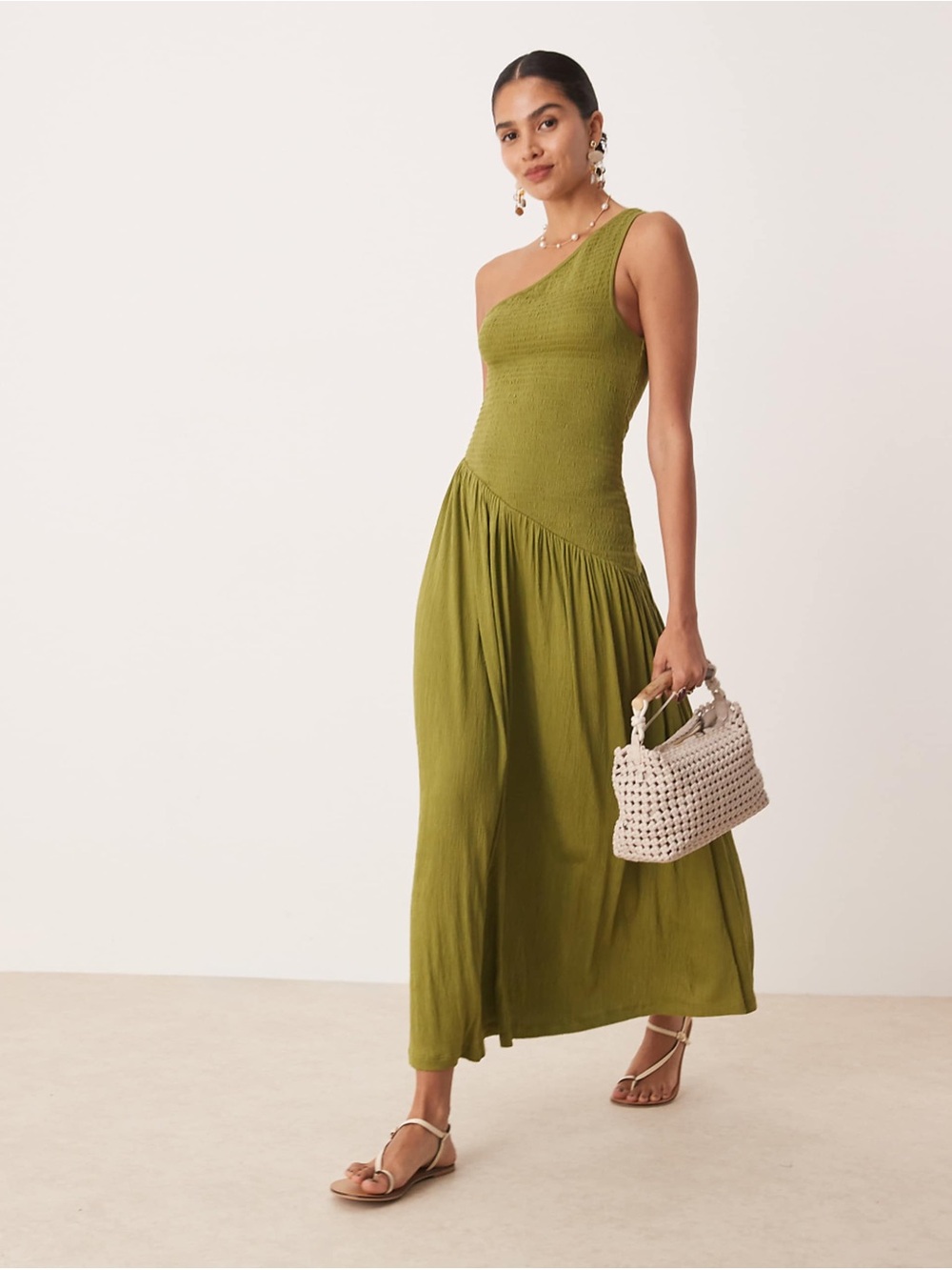 ASOS Olive Green One-Shoulder Maxi Dress